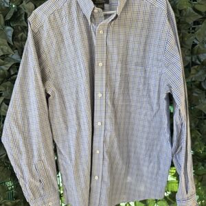 Eddie Bauer Blue and White Checked Relaxed Fit Button-Down Shirt